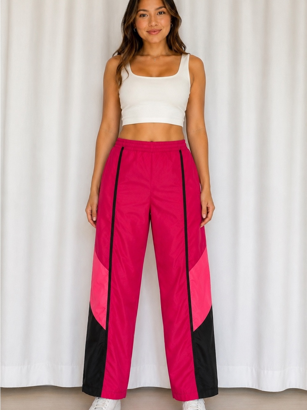 Weissman Neon Pink Colorblock Windbreaker Track Pants Straight Leg Size Adult M